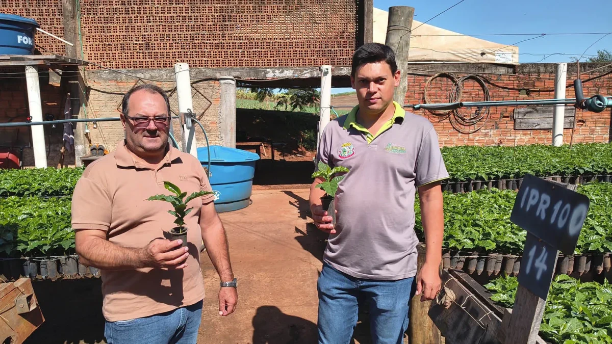 Cido Buzato e Lucas Schainhuk apresentam mudas de café